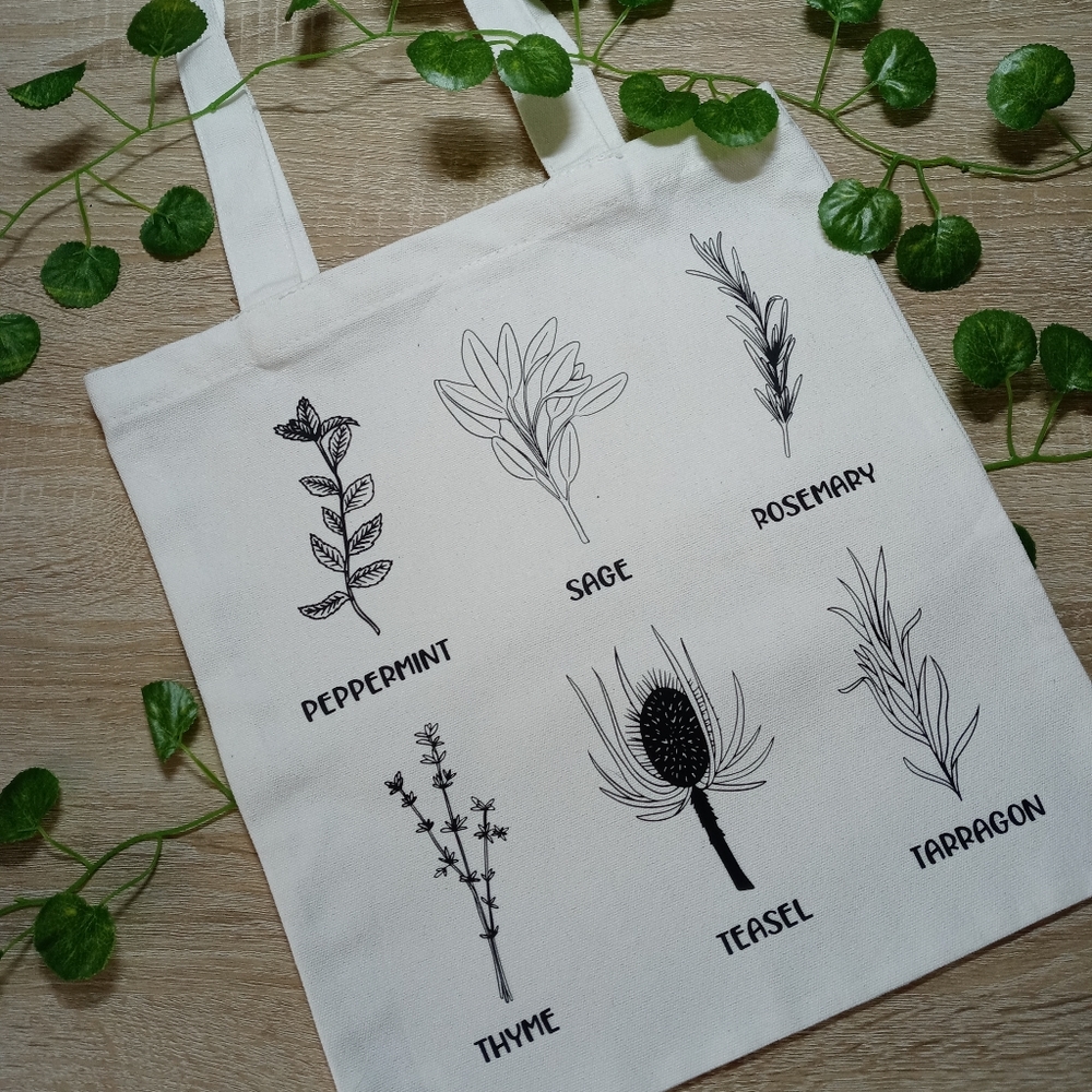 Handmade Reusable Shopping Bag Herb Plants